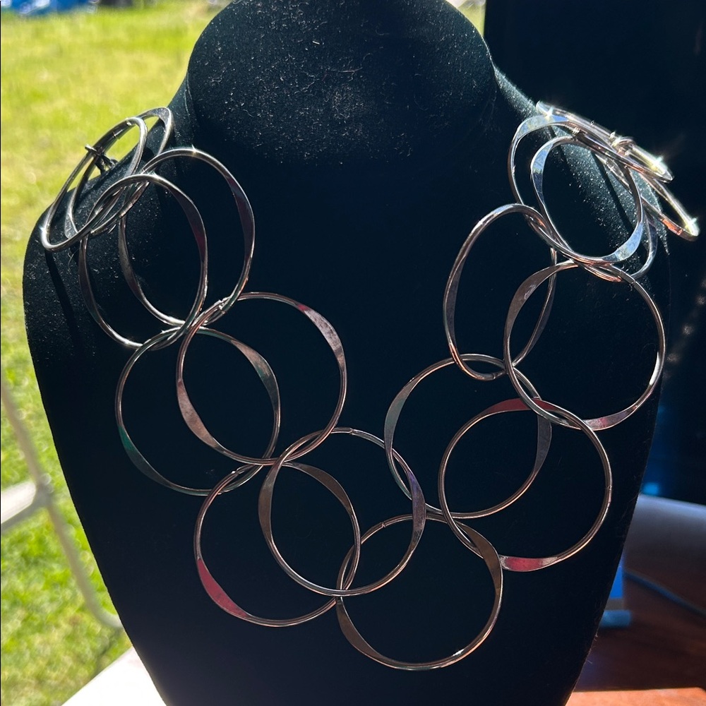 Polished Silver Multi-Ring Statement Necklace